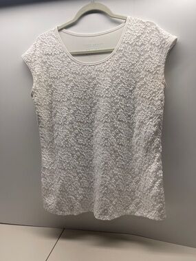 Susan Graver White Floral Lace Cap-Sleeve Tank
